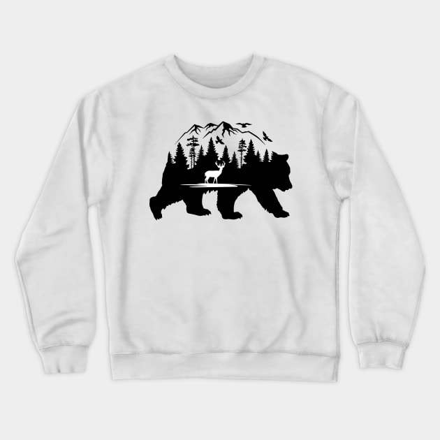 Bear, Deer and Mountains Crewneck Sweatshirt by CB Creative Images